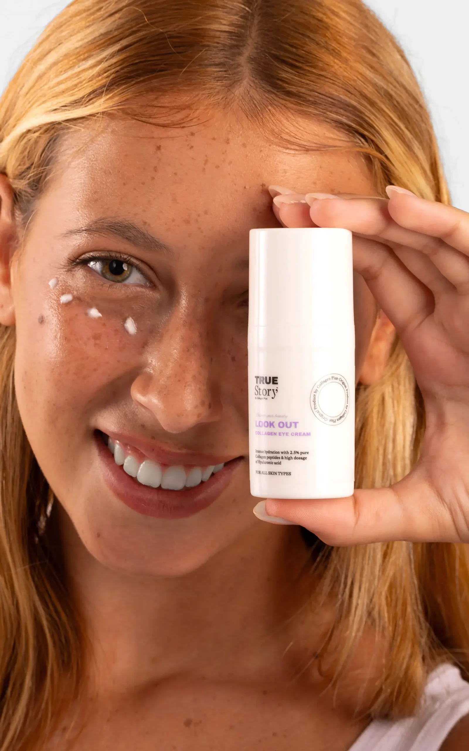 TrueStory model with Look Out eye cream